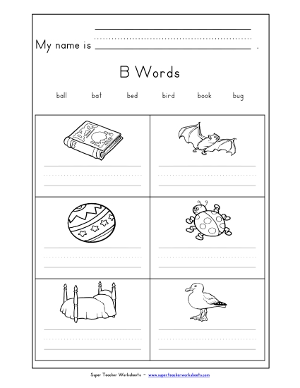 Worksheets - Writing Words that Start with B