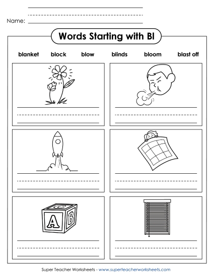 Worksheets - Writing Words that Start with BL