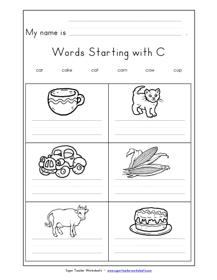 Worksheets - Writing Words that Start with C Worksheets - Writing Words that Start with C