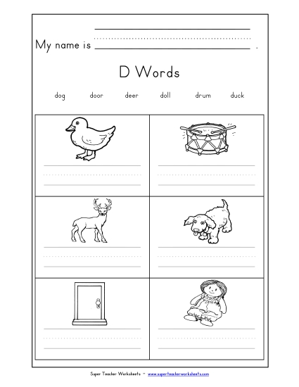 Worksheets - Writing Words that Start with D