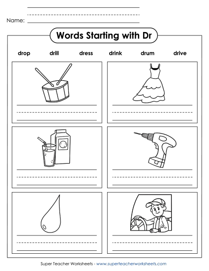 Worksheets - Writing Words that Start With DR Worksheets - Writing Words that Start With DR