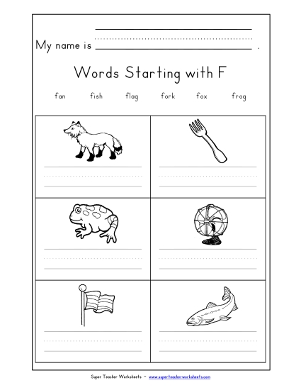 Worksheets - Writing Words that Start with F