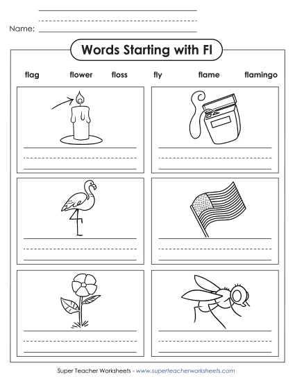 Worksheets - Writing Words that Start with FL Worksheets - Writing Words that Start with FL