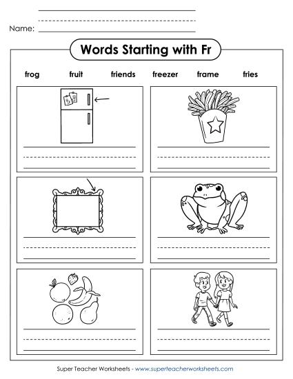 Worksheets - Writing Words that Start with FR Worksheets - Writing Words that Start with FR