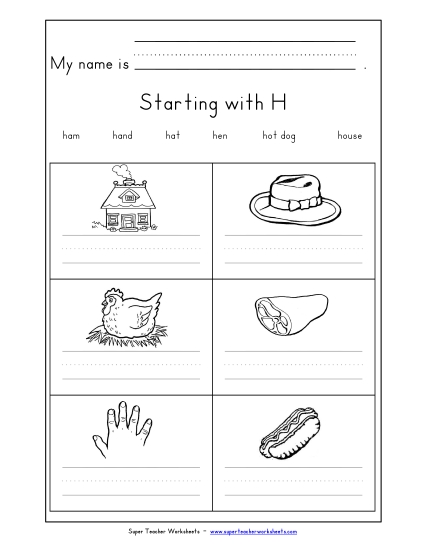 Worksheets - Writing Words that Start with H h