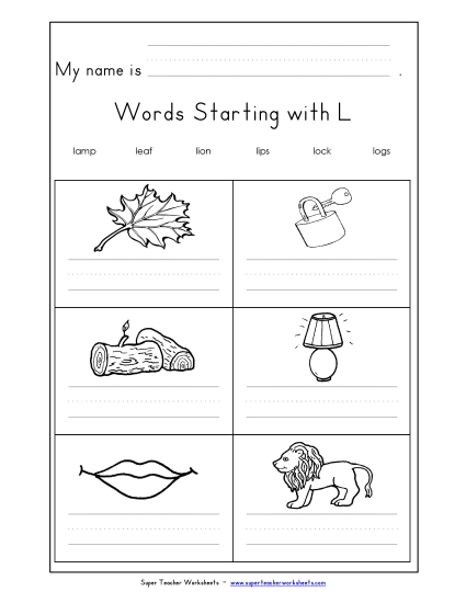 Worksheets - Writing Words that Start with L Worksheets - Writing Words that Start with L