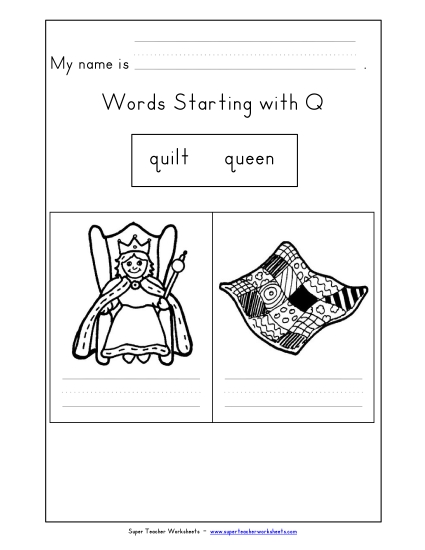 Worksheets - Writing Words that Start with Q q