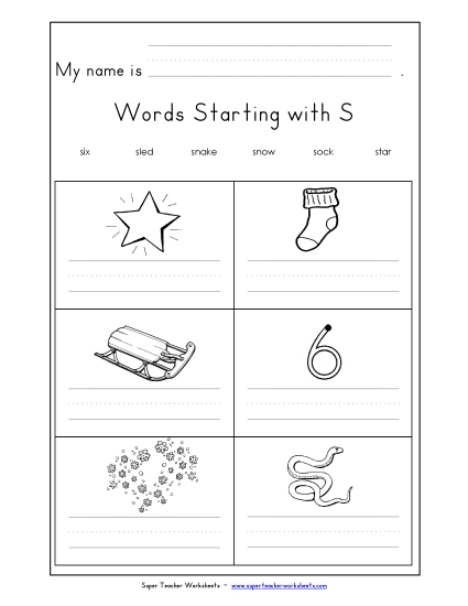 Worksheets - Writing Words that Start with S s Worksheets - Writing Words that Start with S s