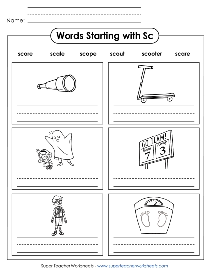 Worksheets - Writing Words that Start with SC