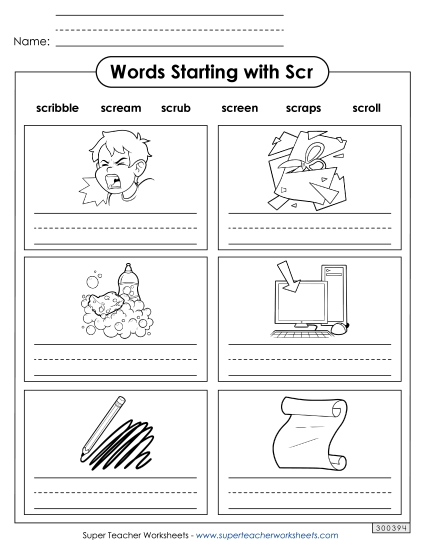 Worksheets - Writing Words That Start with Scr-