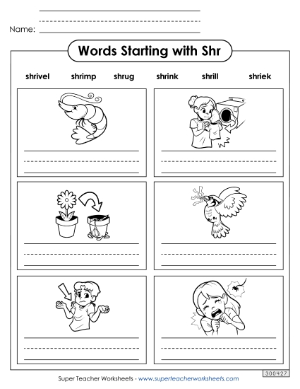 Worksheets - Writing Words that Start with Shr