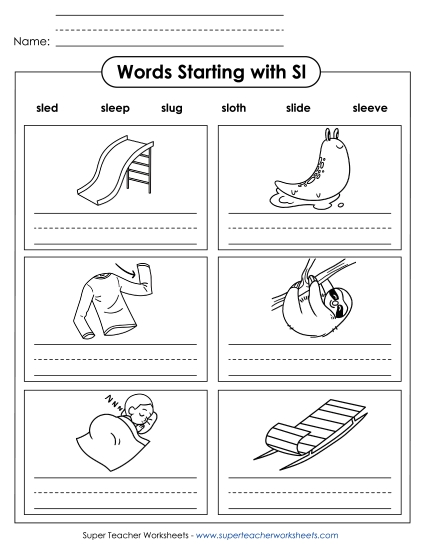 Worksheets - Writing Words that Start with SL 
