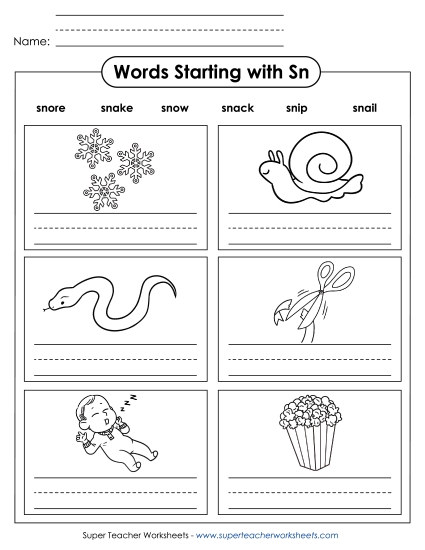 Worksheets - Writing Words that Start with SN