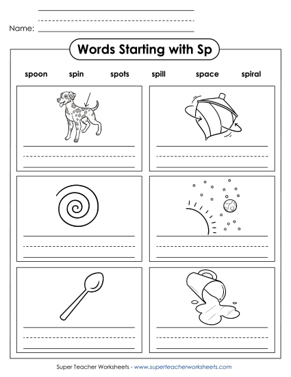 Worksheets - Writing Words that Start with SP Worksheets - Writing Words that Start with SP