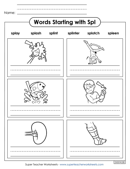 Worksheets - Writing Words that Start with Spl- Worksheets - Writing Words that Start with Spl-