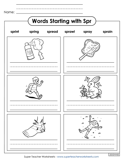 Worksheets - Writing Words That Start with Spr-