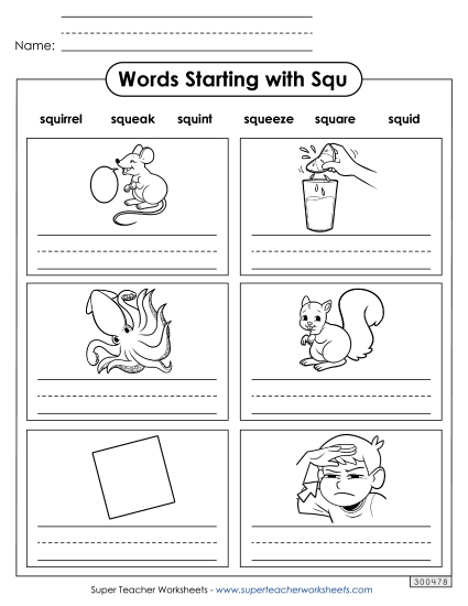 Worksheets - Writing Words That Start with Squ- Worksheets - Writing Words That Start with Squ-