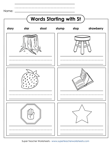 Worksheets - Writing Words that Start With ST