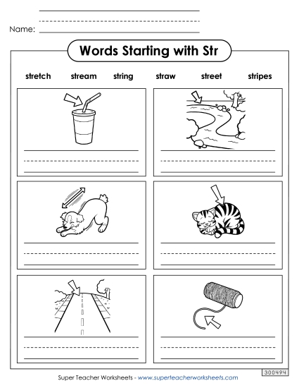 Worksheets - Writing Words That Start with Str-