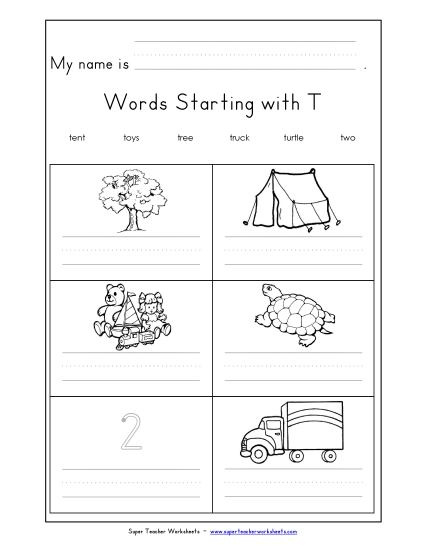 Worksheets - Writing Words that Start with T t
