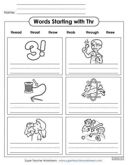 Worksheets - Writing Words That Start with Thr-