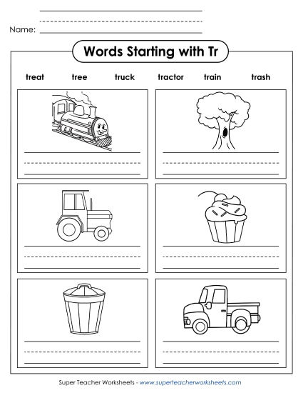 Worksheets - Writing Words that Start with TR