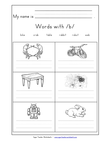 Worksheets - Writing Words with B b