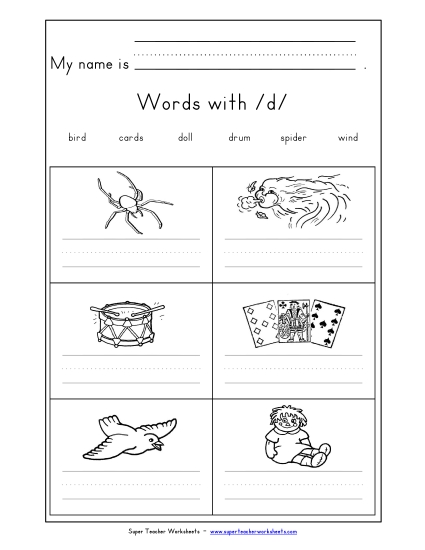 Worksheets - Writing Words with D d