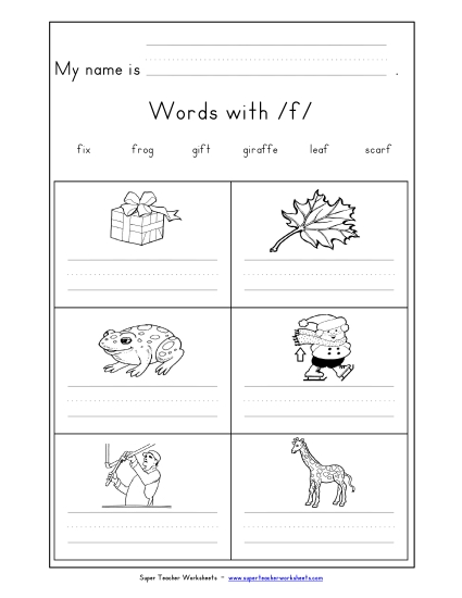 Worksheets - Writing Words with F f