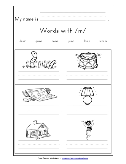 Worksheets - Writing Words with M m