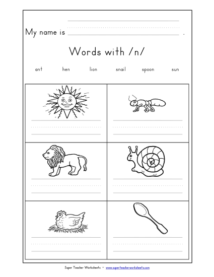Worksheets - Writing Words with N n Worksheets - Writing Words with N n
