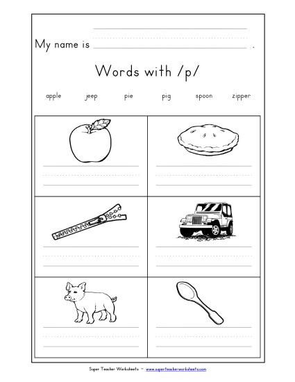 Worksheets - Writing Words with P p