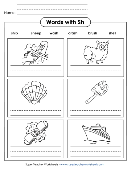 Worksheets - Writing Words with SH