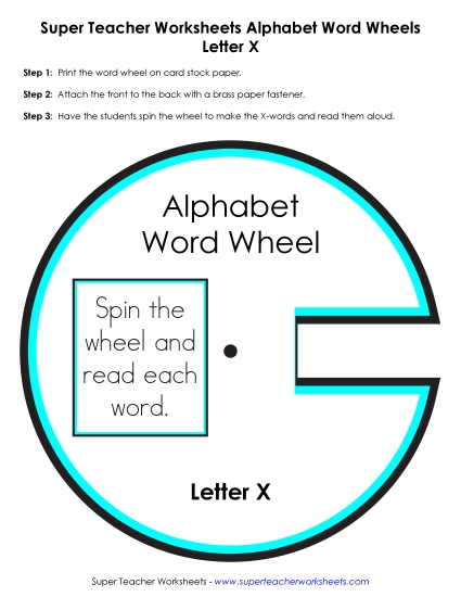 Word Wheel - X -  Word Wheel (Printable PDF Worksheet)