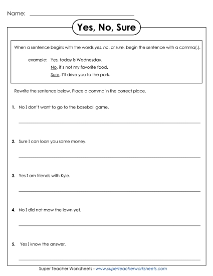 Commas After Interjections - Yes, No, Sure