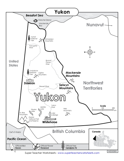 Maps - Yukon Map (Black & White)