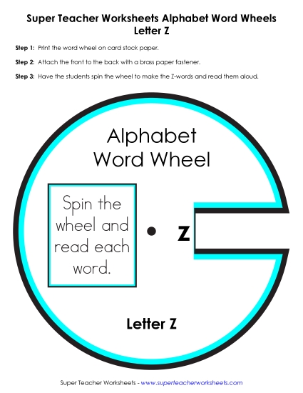 Word Wheel - Z -  Word Wheel (Printable PDF Worksheet)