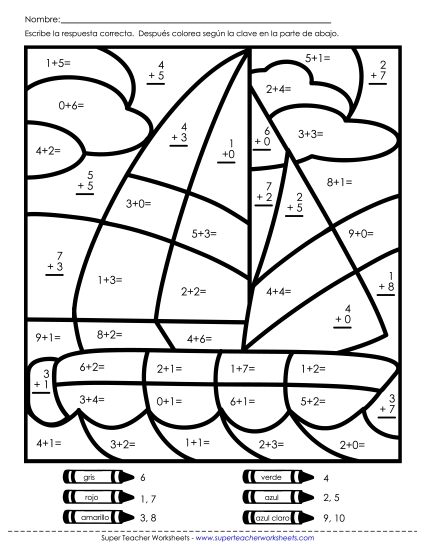 Imagen Misteriosa de Suma: Velero Gratis Worksheet