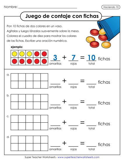 El Juego de Contadores Gratis Suma Worksheet