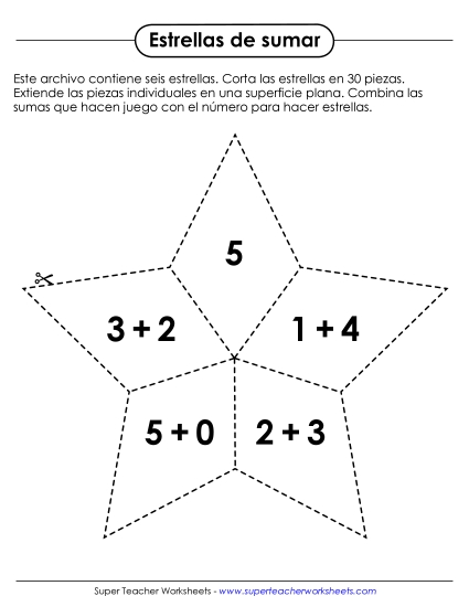 Puzzles de Estrellas de Suma Gratis Worksheet