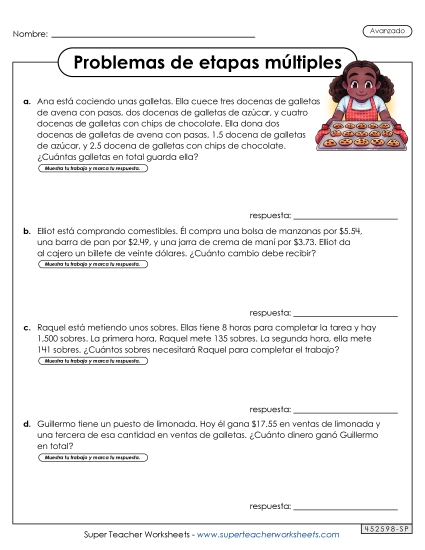 Varios Pasos, Avanzado #3 Gratis Problemas De Varios Pasos Worksheet