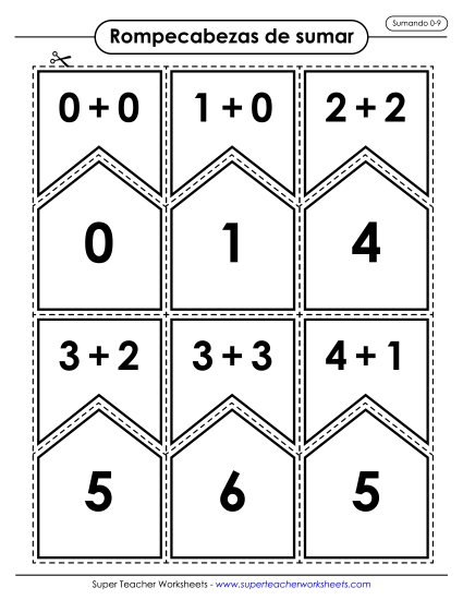 Rompecabezas de Coincidencia de Suma: Sumanos 0-9 Gratis Worksheet