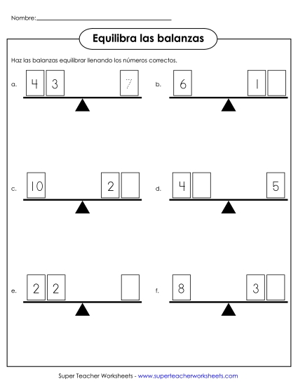 Balanzas de Suma Gratis Worksheet