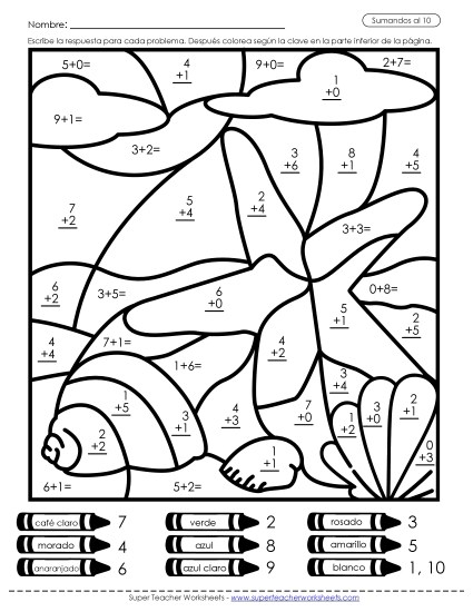 Imagen Misteriosa de Suma: Conchas y Playa Gratis Worksheet