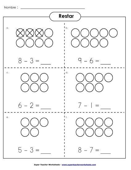 Resta Básica - Contadores Gratis Worksheet