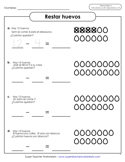 Sustracción Emocionante (Imágenes) Gratis Resta Worksheet