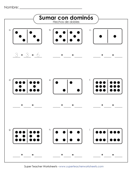 Dominós - Hechos Dobles Gratis Suma Worksheet