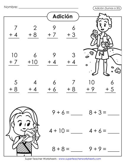 Hechos Básicos de Suma: Conchas Gratis Worksheet