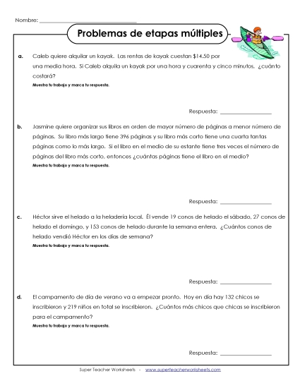 Varios Pasos, Avanzado #4 Gratis Problemas De Varios Pasos Worksheet