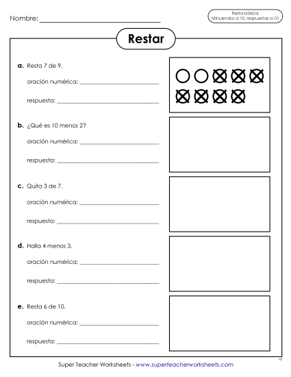 Resta con Contadores Gratis Worksheet